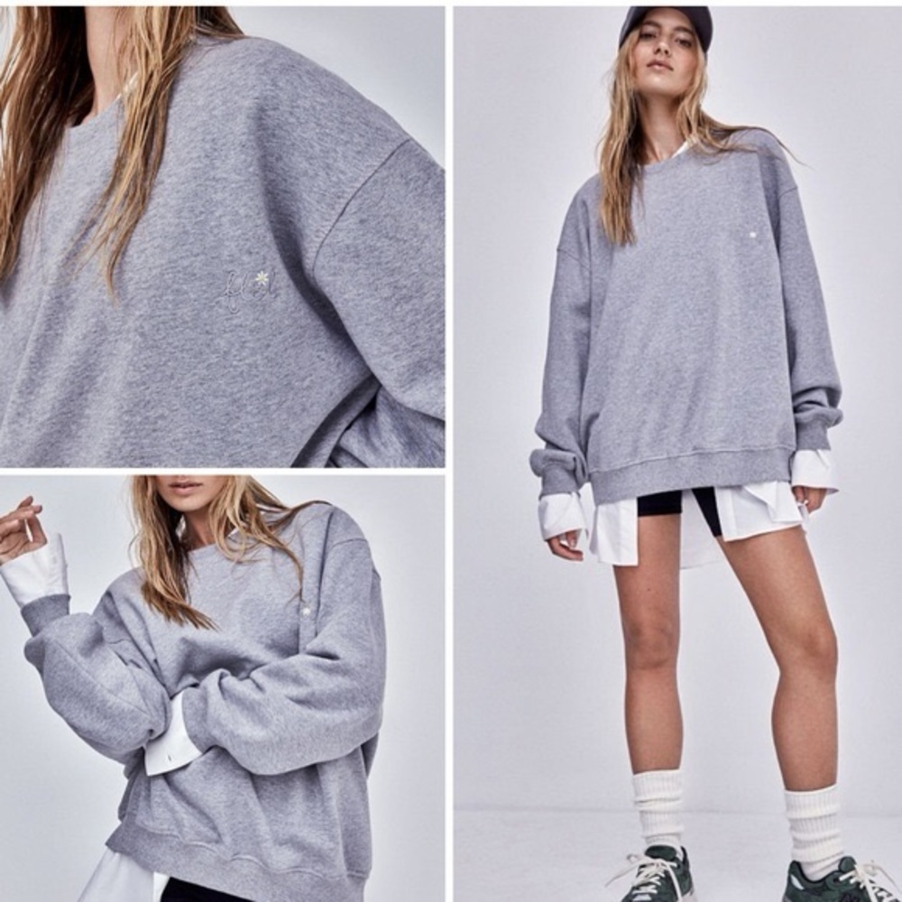 For Love & Lemons 🍋 gray Alex oversized embroidered sweatshirt sz L